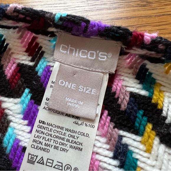 ⭐️ Chico’s One Size Fits All Multicolor Houndstooth Poncho Wrap STUNNING - Picture 9 of 13